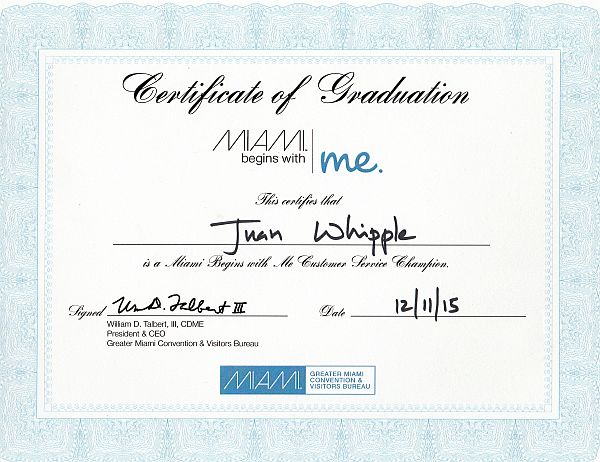 Miami Begins With Me Certificate